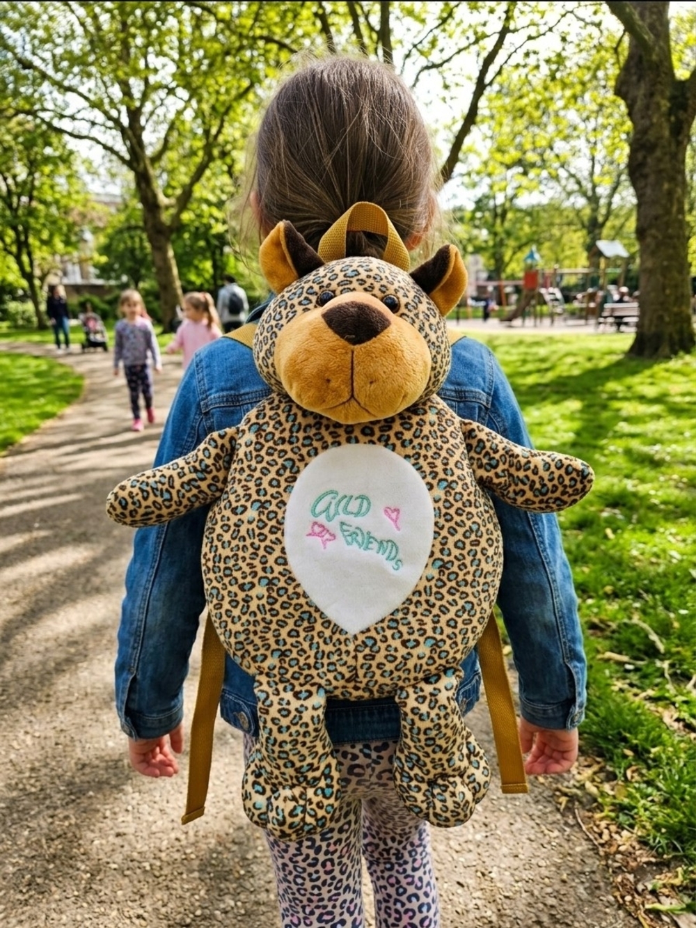 Leopard Plush Kids Backpack - Gold Spotted Comfort
